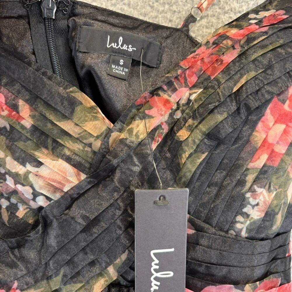 LULUS Floral Organza Maxi Dress Small Coquette Fairy Dark Romantic Dainty Flowy - Picture 5 of 10